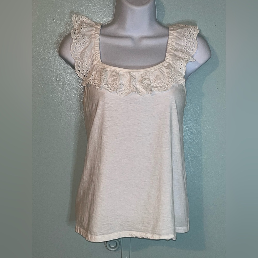 LOFT Outlet Petite‎ Small Off White Eyelet Around Neckline